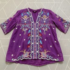 Johnny Was Arzella Purple Embroidered Tunic Top XS NWOT $225 Retail